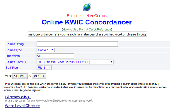 Online BLCKWIC Concordancer(双语，英语、日语)